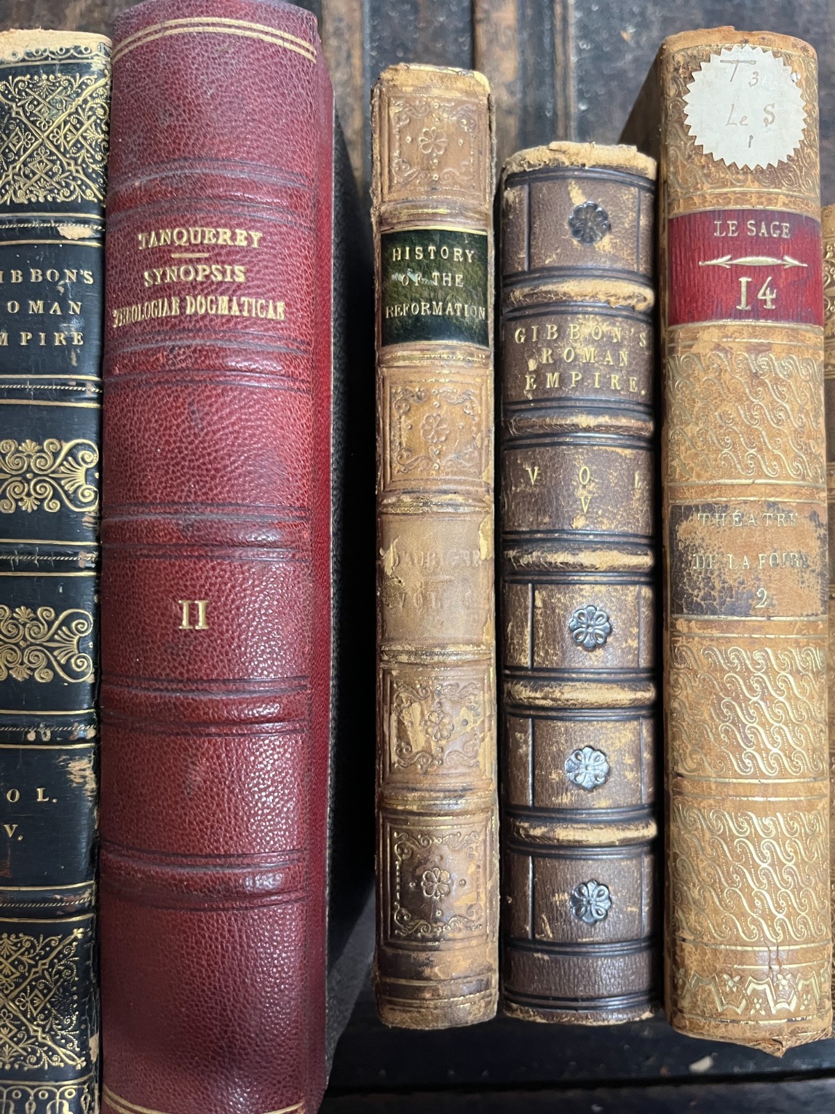 18x ANTIQUE LEATHER BOOKS BINDINGS MOST 19TH CENTURY FAB BUNDLE DECOR PROPS