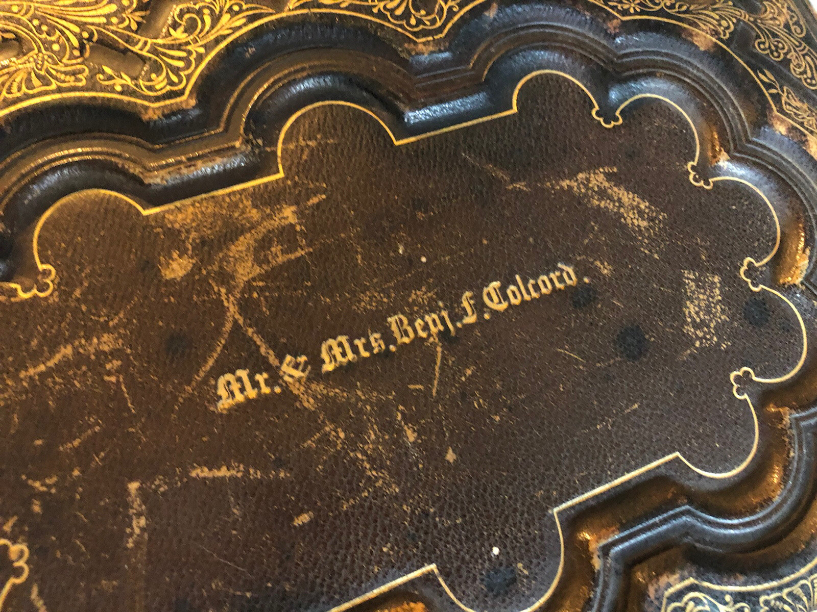 Antique 1867 JB Lippincott Holy Bible Embossed Leather Benjamin F Colcord Family