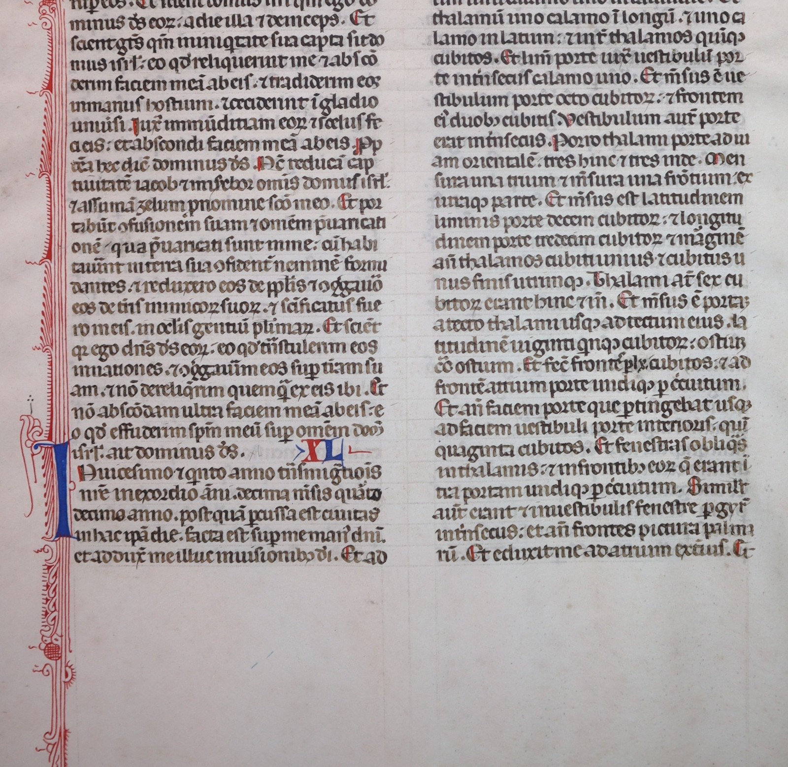 1260-1280 13th Century VELLUM LEAF FROM LATIN BIBLE in Latin Blue Red