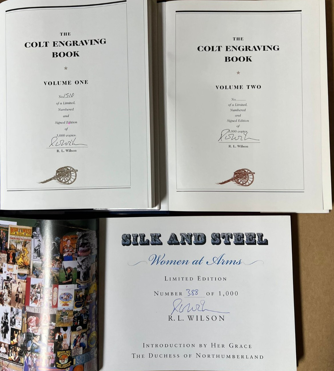 The Colt Engraving Book Vol 1&2 + Silk & Steel Signed Set by R.L. Wilson Ltd Ed