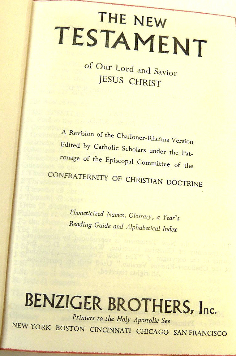 Catholic 1960 THE NEW TESTAMENT–CONFRATERNITY VERSION, HB, Illus., 816 pgs.