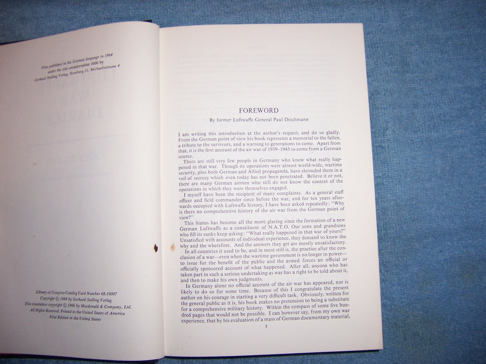 THE LUFTWAFFE WAR DIARIES by Cajus Bekker/1st Ed/HCDJ/Military/War/WWII 1939-45