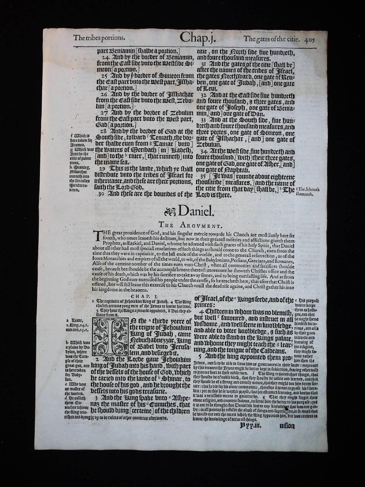 DANIEL TITLE PAGE , 1583 GENEVA BIBLE FRAMED LEAF PAGE VG NOT KJV