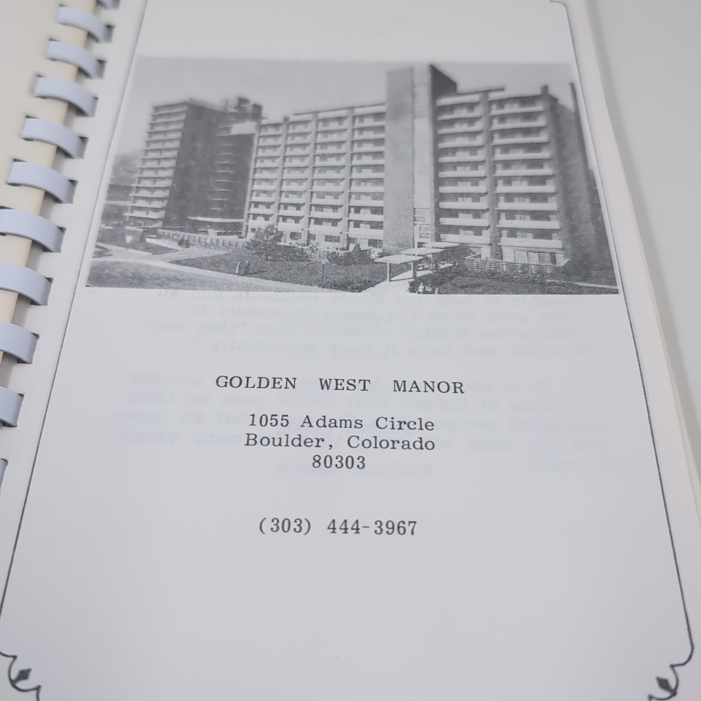 Vintage Presbyterian Cookbook Spiral-Bound Golden West Manor 20th Anniversary