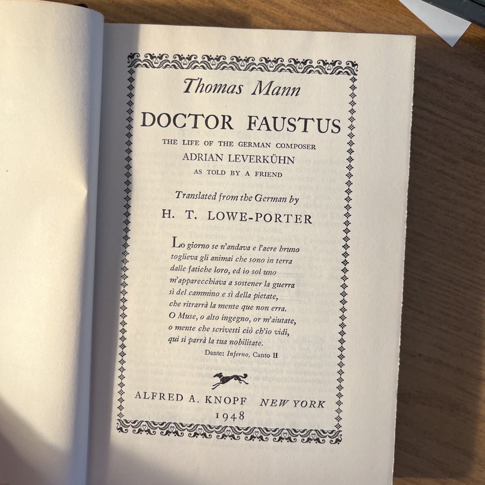 Thomas Mann, Doctor Faustus, first American Edition, 1948, English Translation