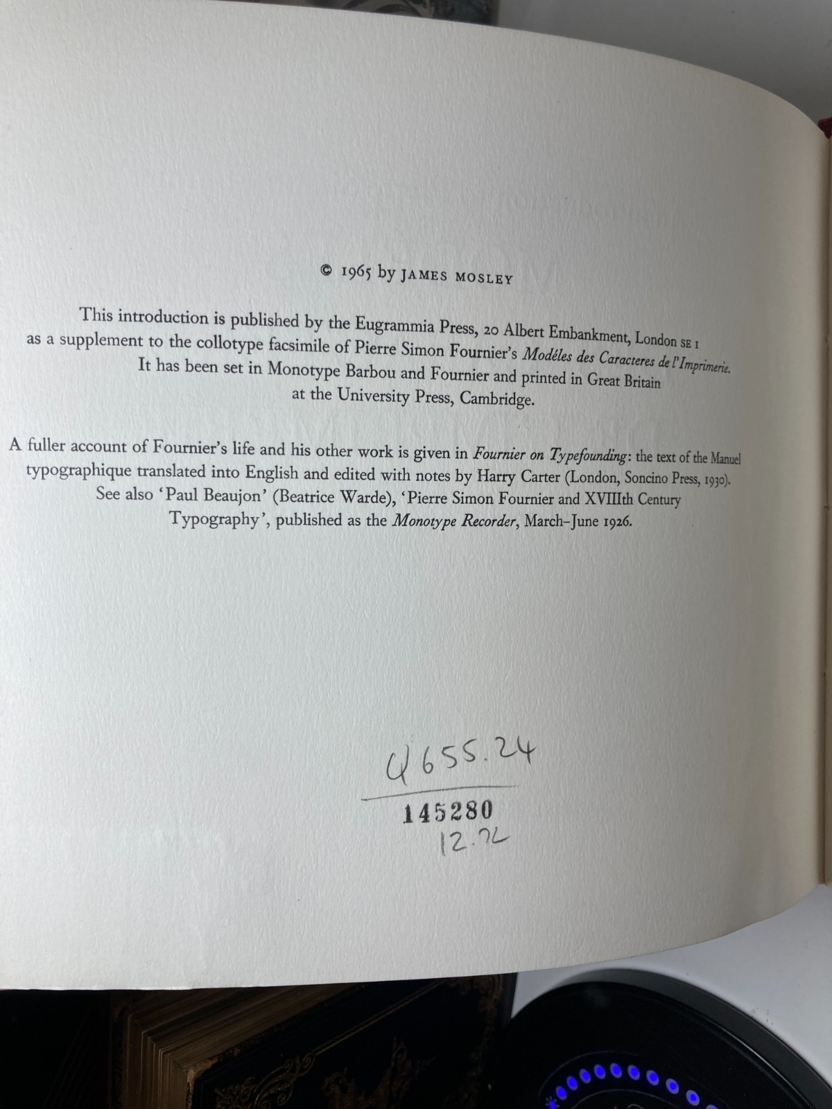Fournier Modeles des Caracteres 1965 Eugrammia Typography Zaehnsdorf