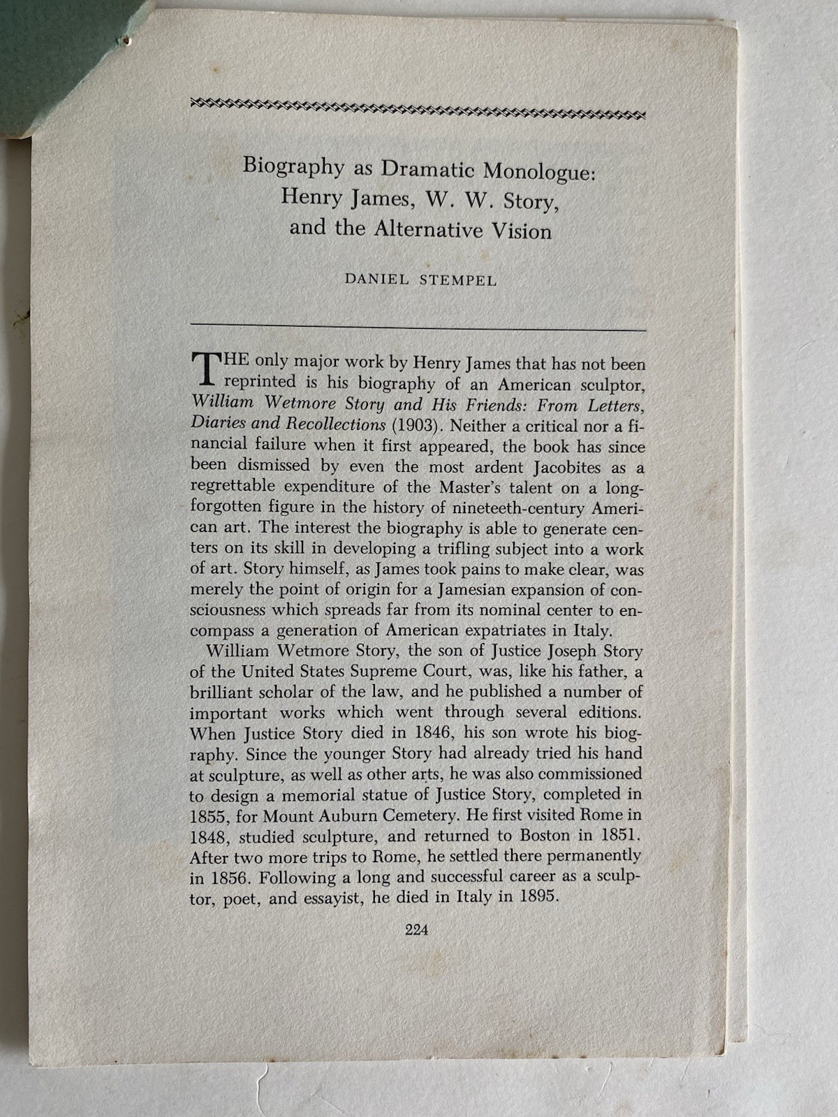 Rare Author Inscribed Offprint From The New England Quarterly By Daniel Stempel