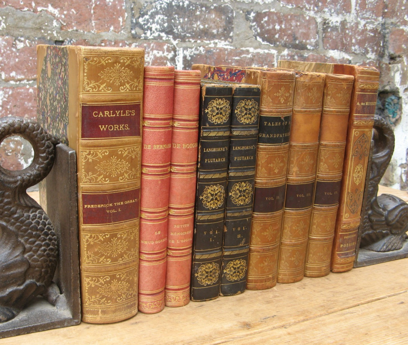 9 Antique Leather Decorative Books- Georgian Victorian Plutarch