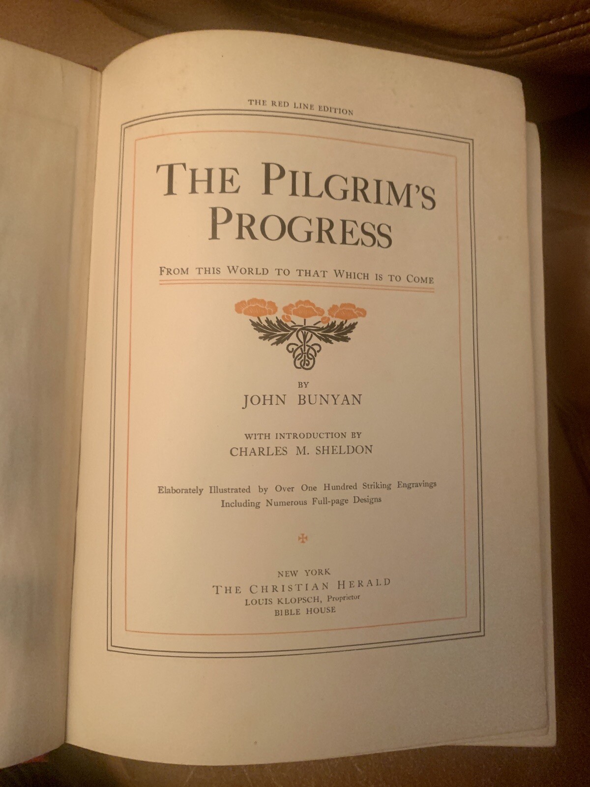Antique Pilgrims Progress John Bunyan Red Line Edition The Christian Herald 1903
