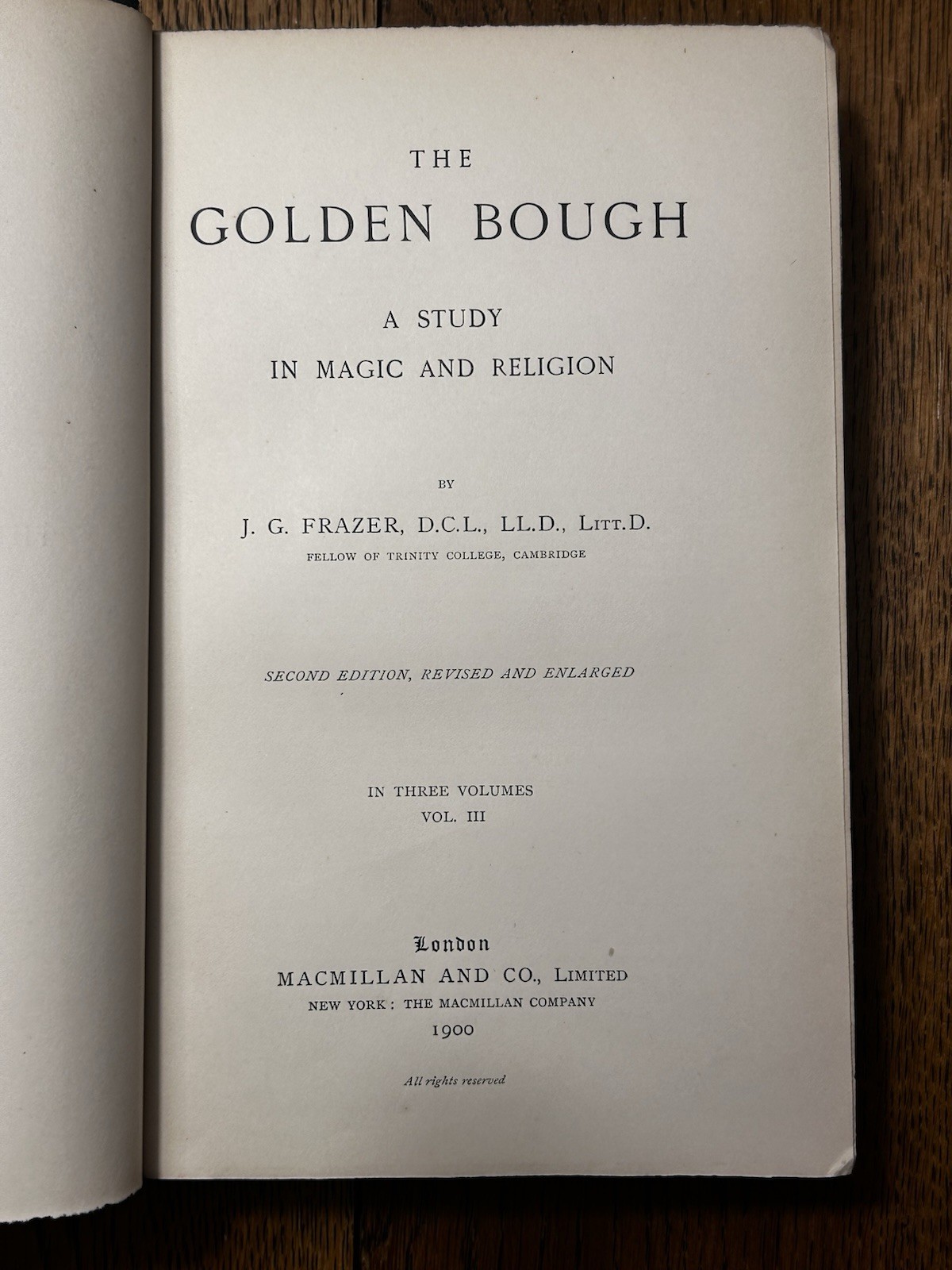1900 The Golden Bough: A Study in Magic and Religion – J.G. Frazer – 2nd EDITION