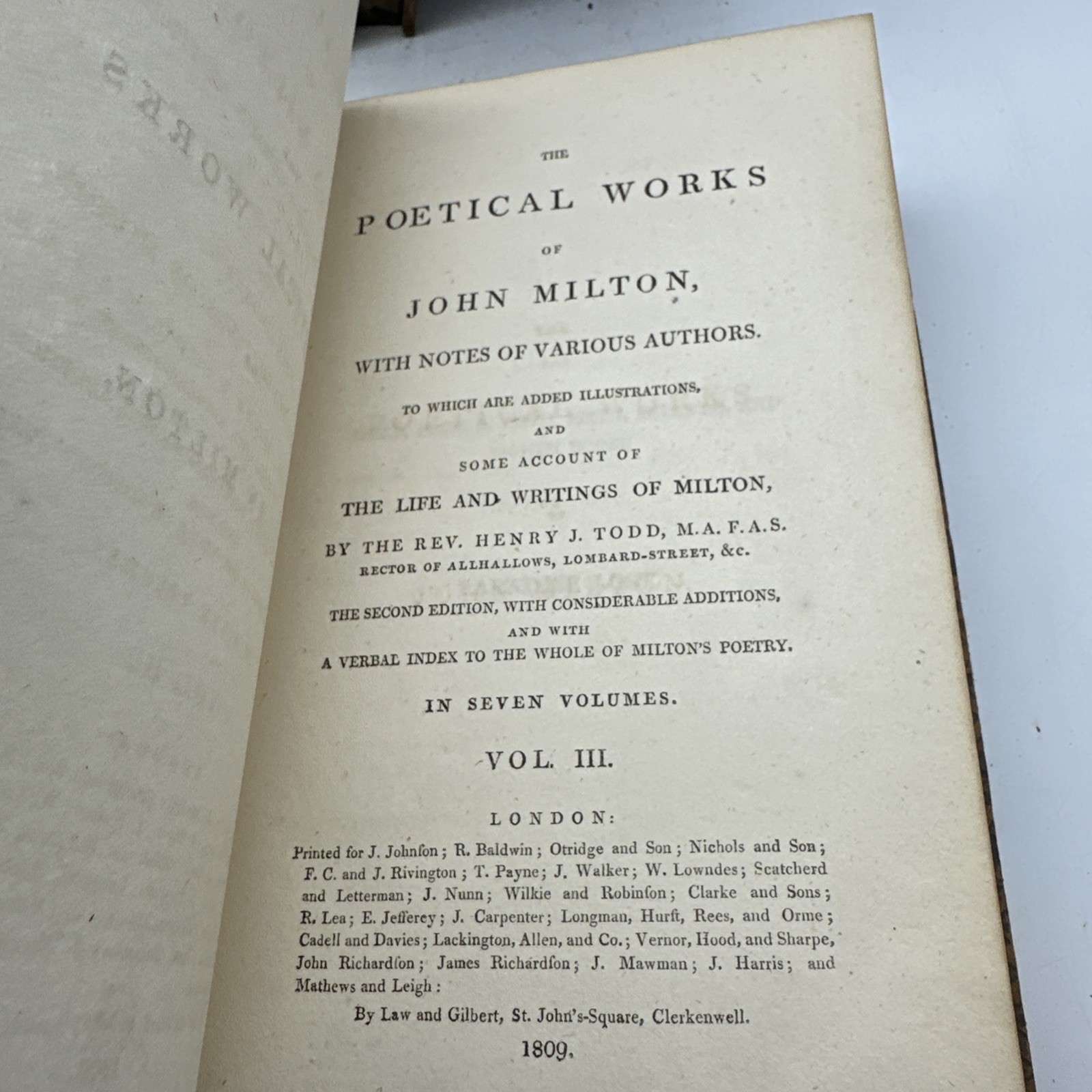 Poetical Works John Milton 1809 7 Vol Set Leather Rebinding Antique (AC66)