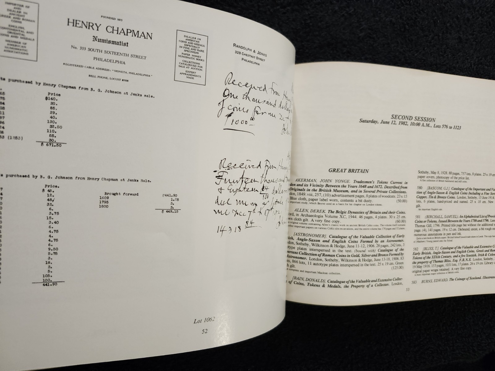Important Numismatic Books 1982 Auction #11 Catalog George F. Kolbe Los Angeles