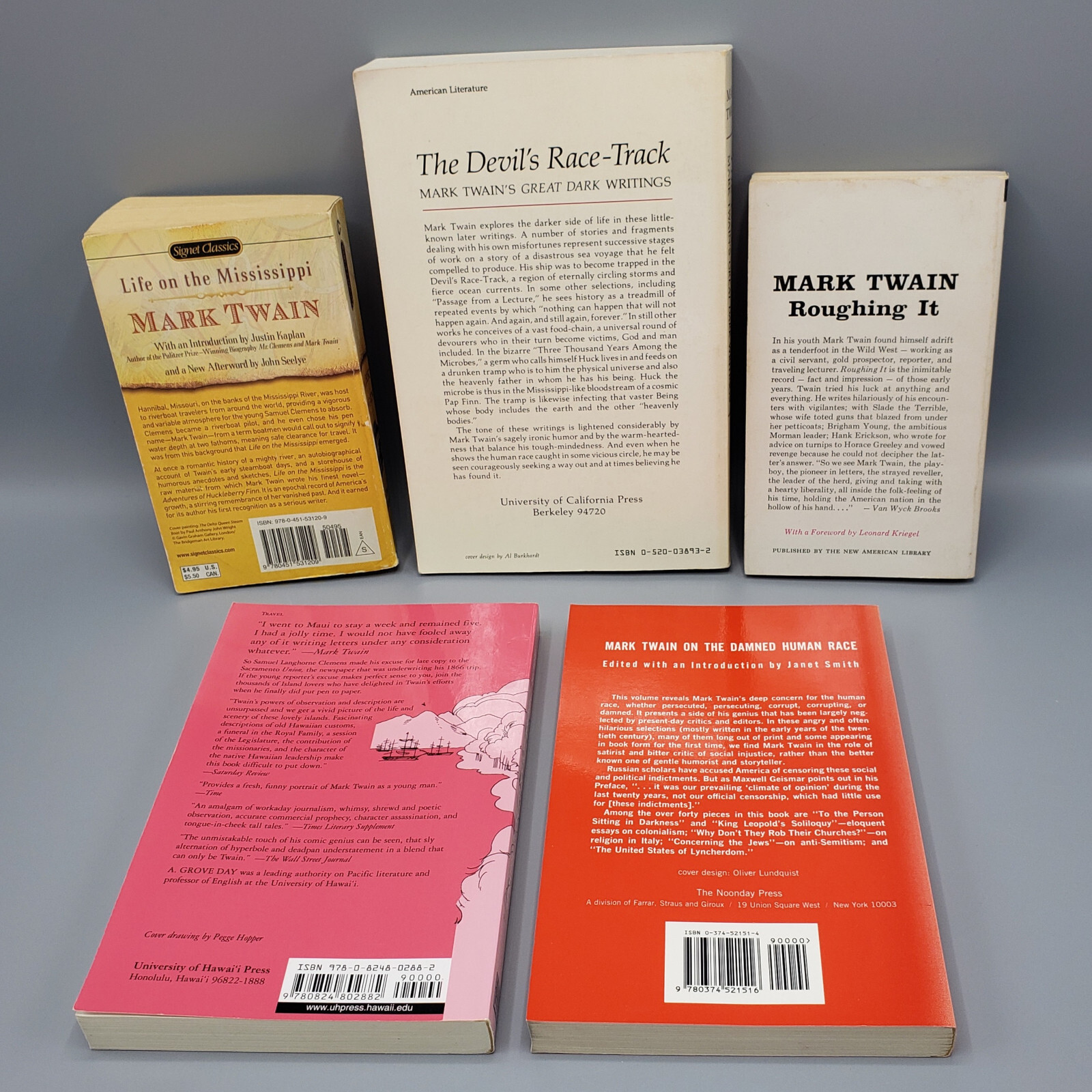 Mark Twain Lot of 5 Non-Fiction Roughing It Mississippi Hawaii Damned Great Dark