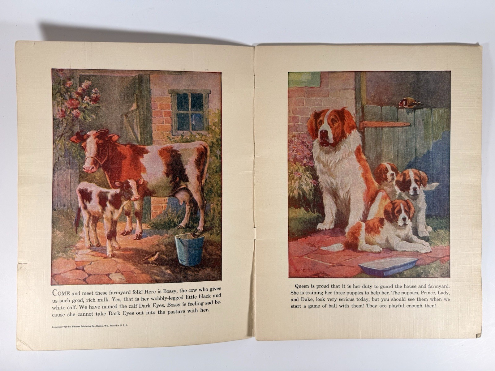 1939 Farmyard Folk Whitman Publishing Children’s Linen Book Animal Stories
