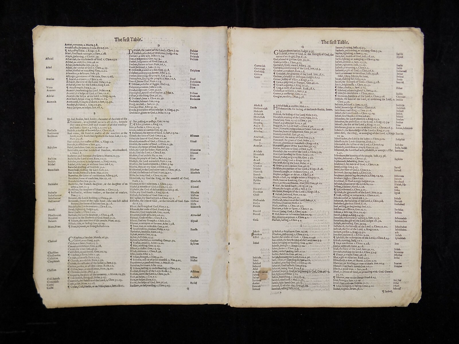 1597 Geneva Bible Small Folio First and Second Tables – Concordance 9 leaves