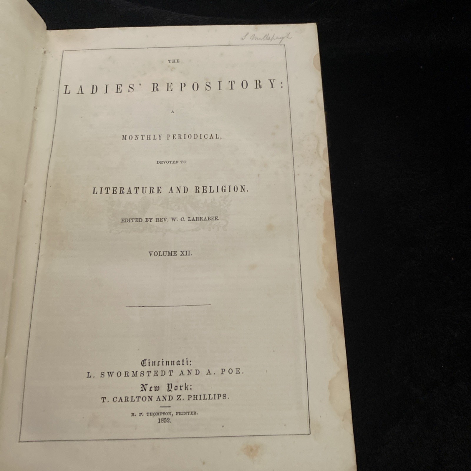 The Ladies Repository for 1852 Literature and Religion Vol 12 w/ Engravings