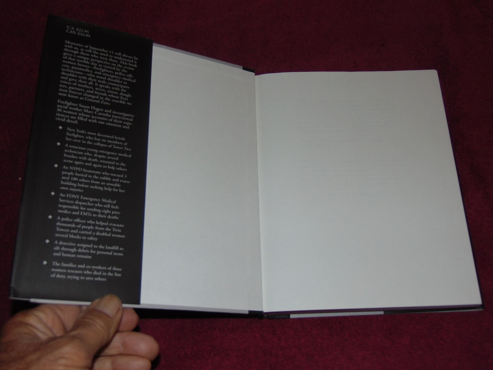 SIGNED 2002 1st/3rd HB/DJ BOOK “WOMEN AT GROUND ZERO” SUSAN HAGEN & MARY CAROUBA