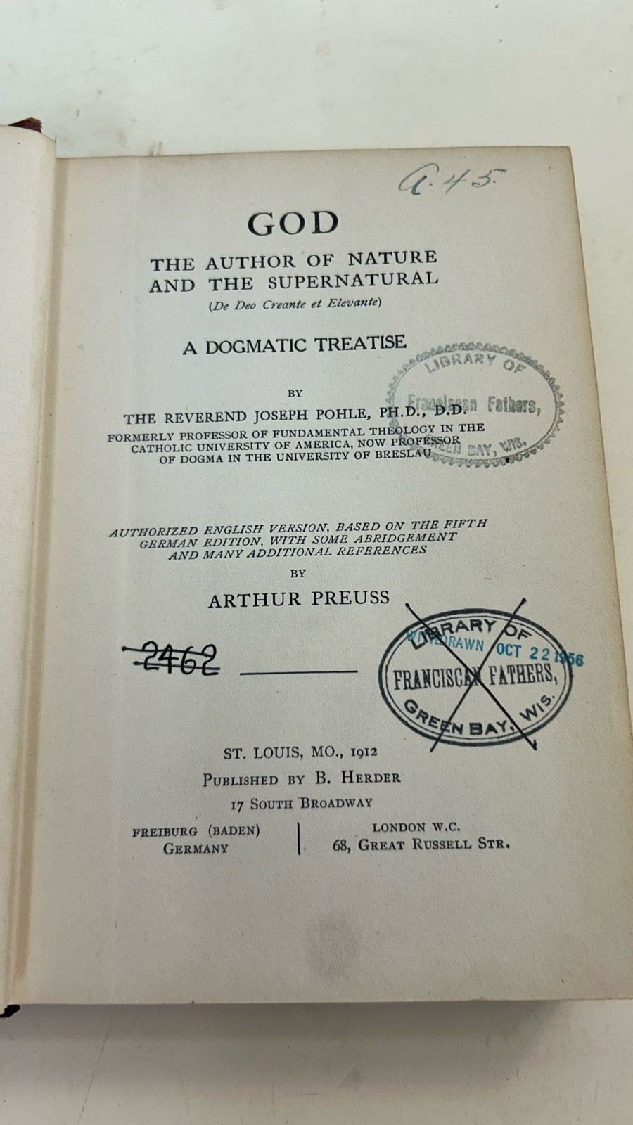God, The Author Of Nature And The Supernatural Dogmatic Theology Pohle Preuss