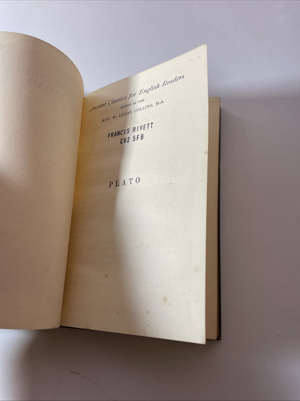 Plato – Ancient Classics For English Readers – Clifton W Collins (HB 1901)
