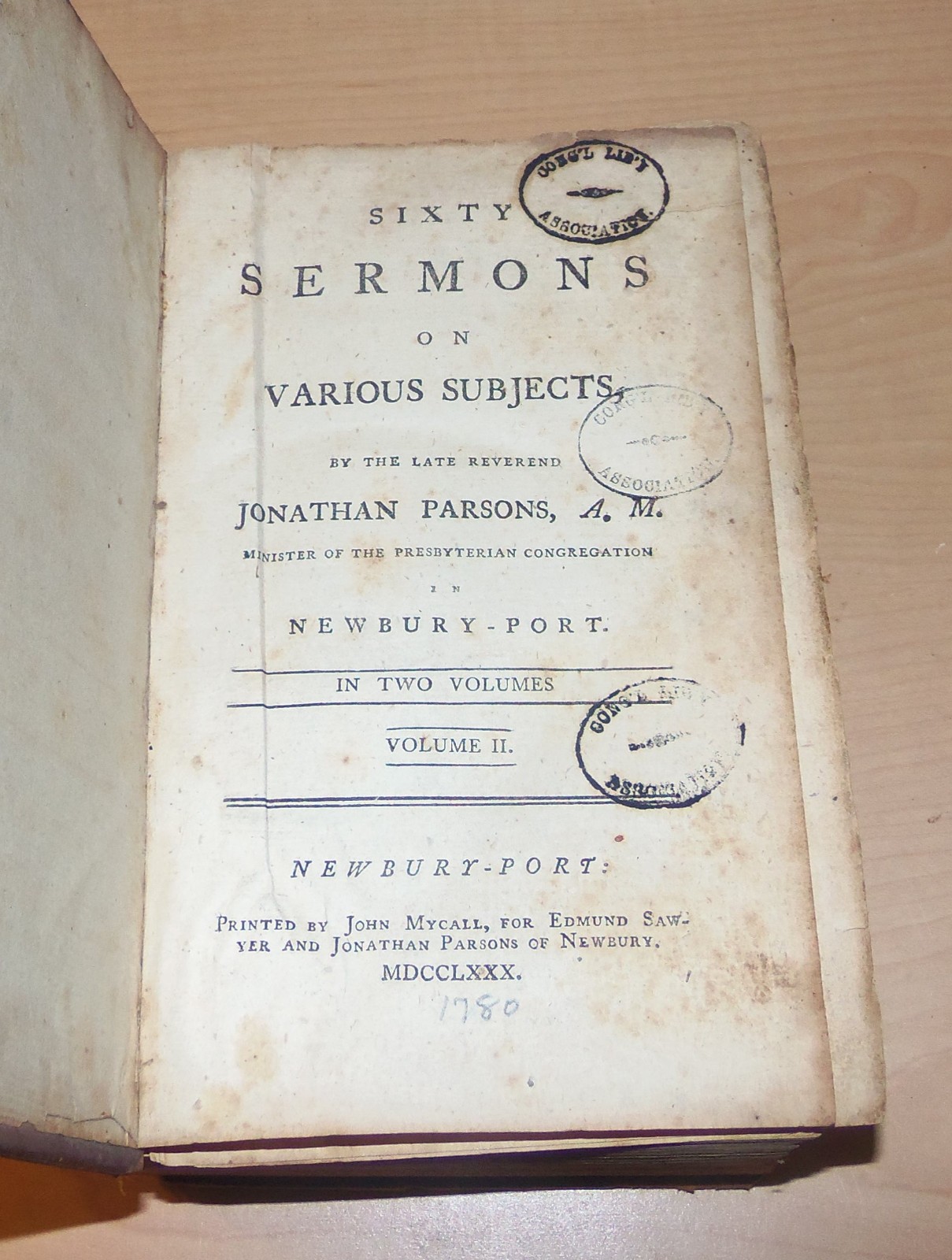 Sixty Sermons on Various Subjects. Parsons. 1780. 1st ed. Volume 2.