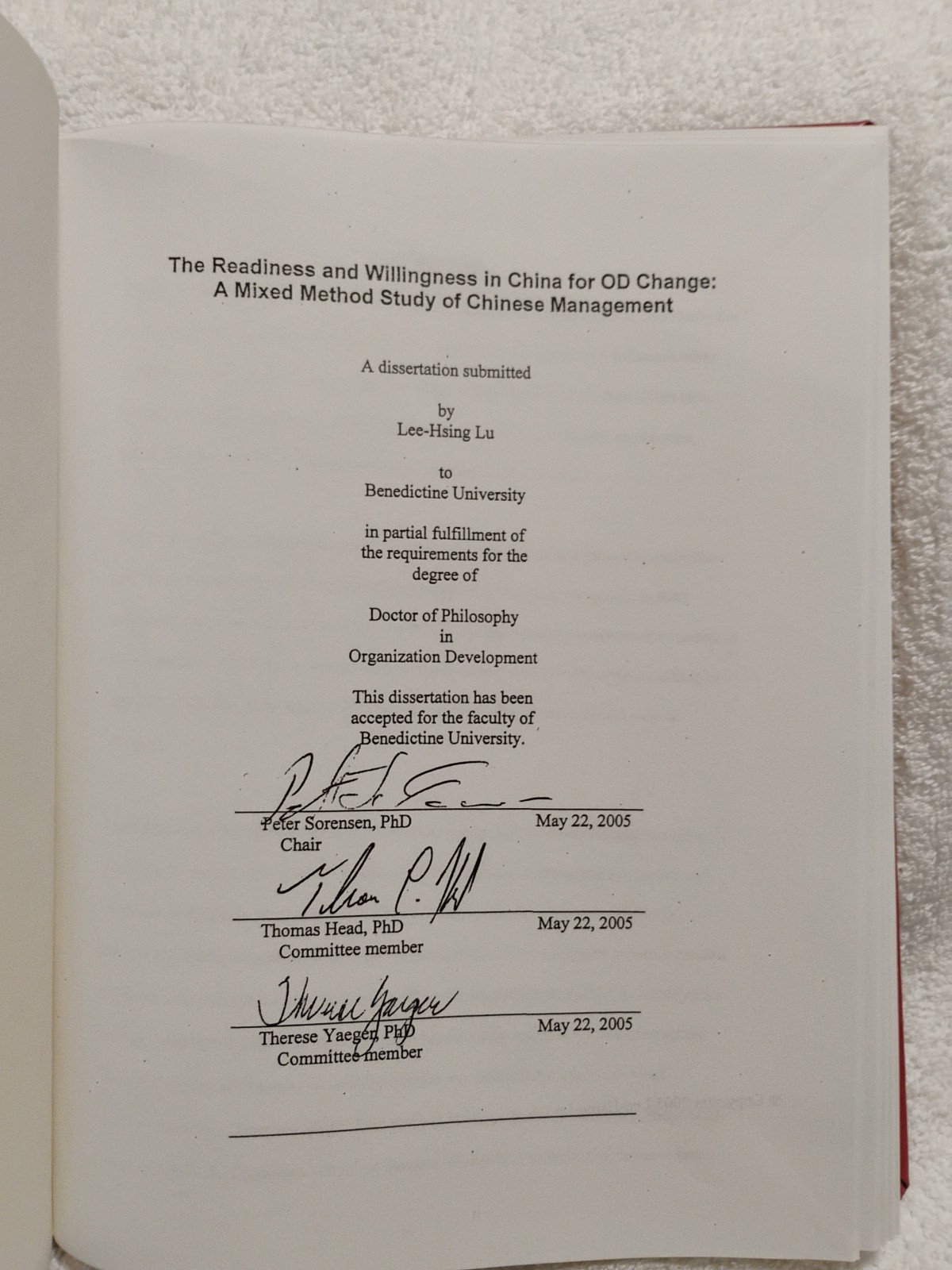 The Readiness And Willingness In China For OD Change Lee-Hsing Lu Dissertation