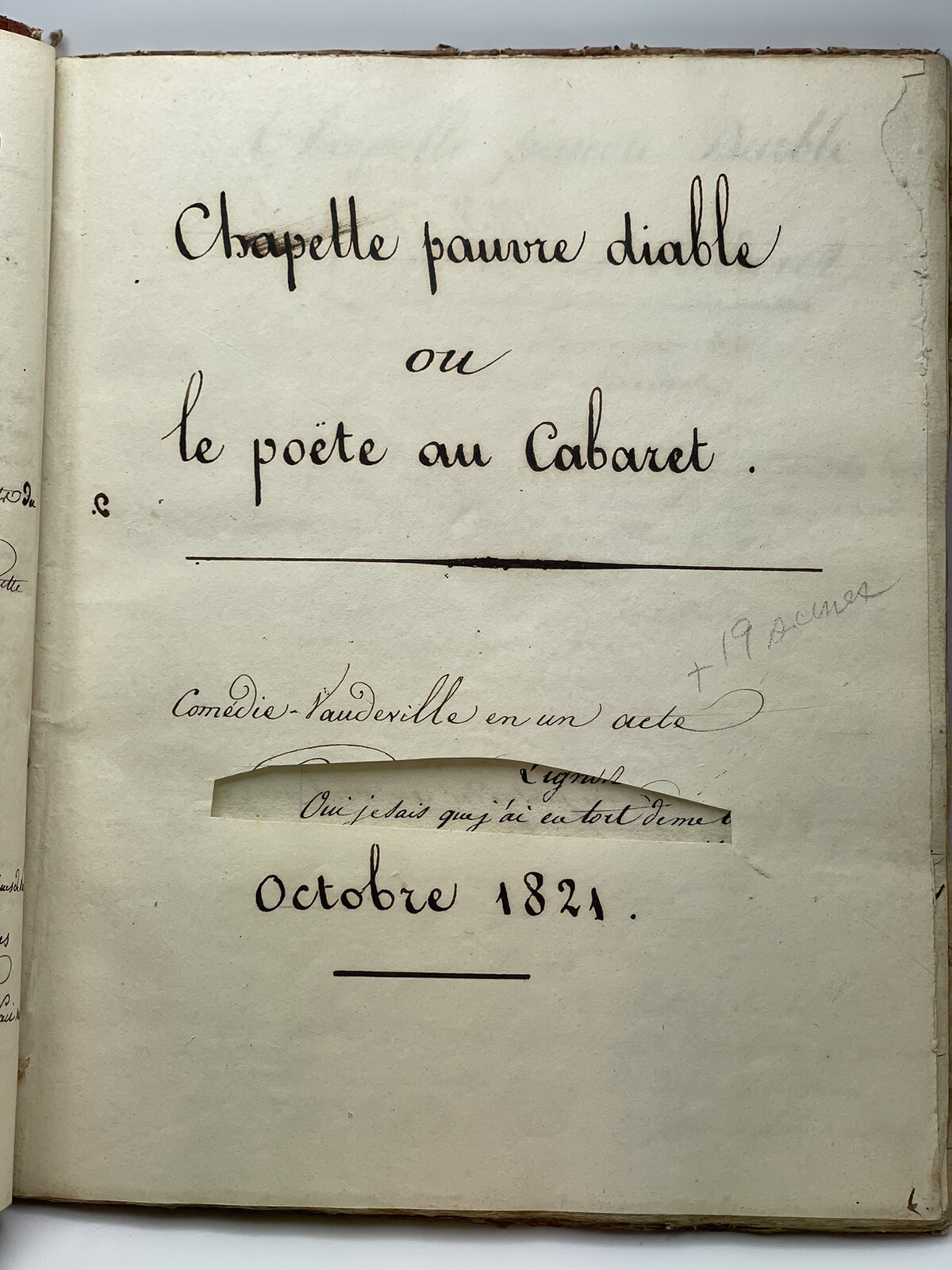 1821 Opera Libretto Chapelle Pavre Diable ou la Poete au Cabaret By E. Luillier