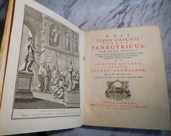 Pliny Secundus “Panegyricus” 1738 Amsterdam Fine Vellum Jesuit Binding Engraving