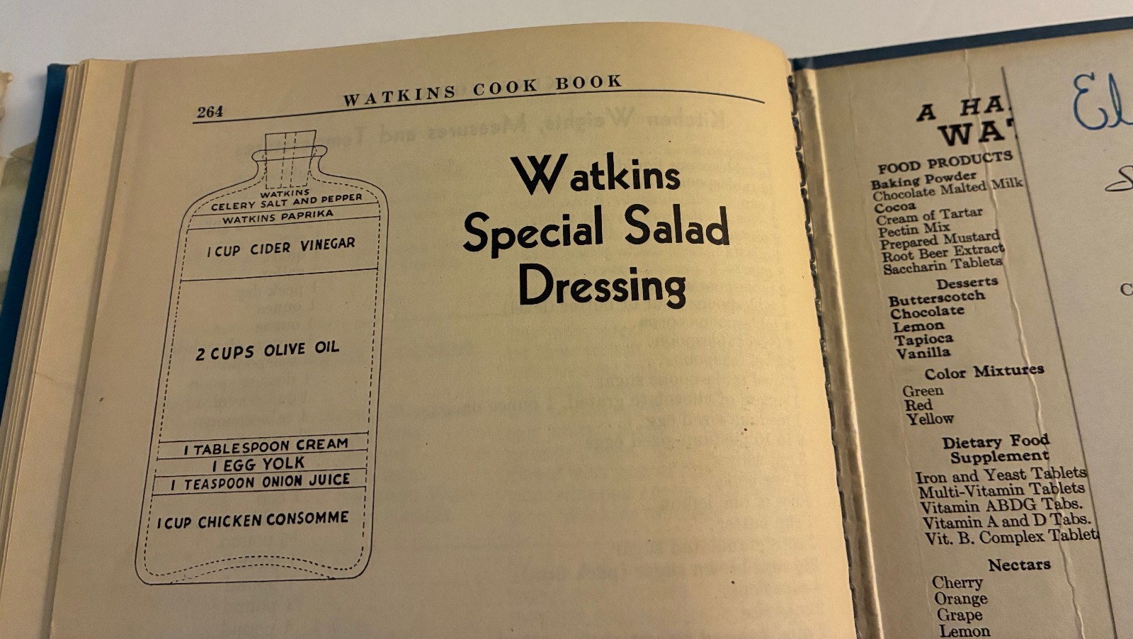 Vtg 1943 WATKINS Cook Book 4th Edition Hardcover Dust Cover