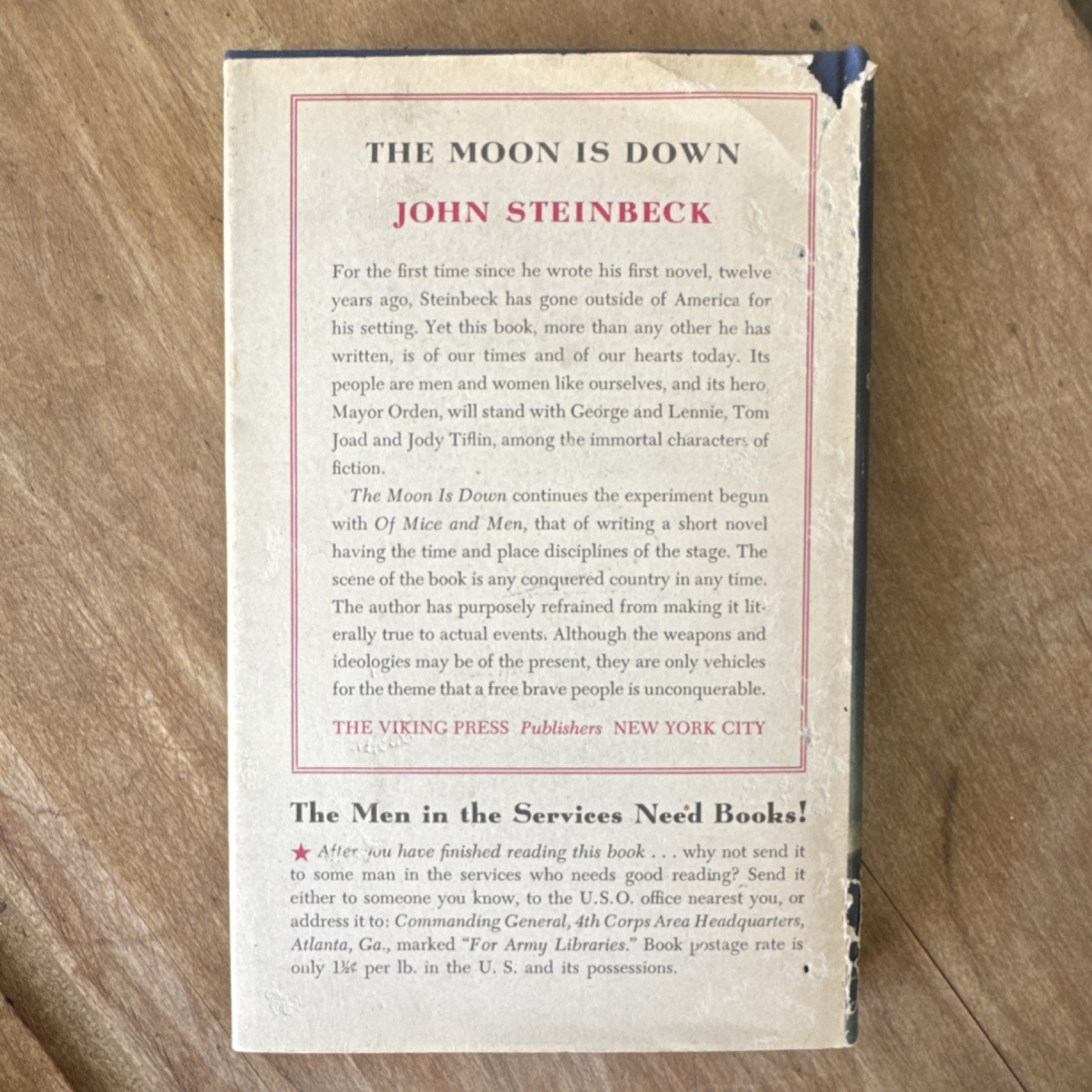John Steinbeck The Moon Is Down 1942 Viking Press Hardcover w/ Dust Jacket