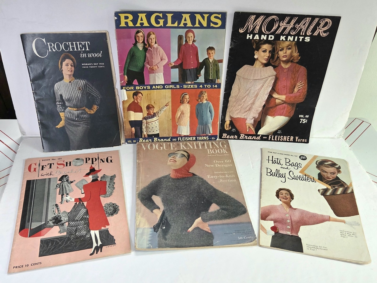 6 Crocheting/Knitting Pattern Vintage DIY Magazines 1940s-50s-60s Vogue Fashion