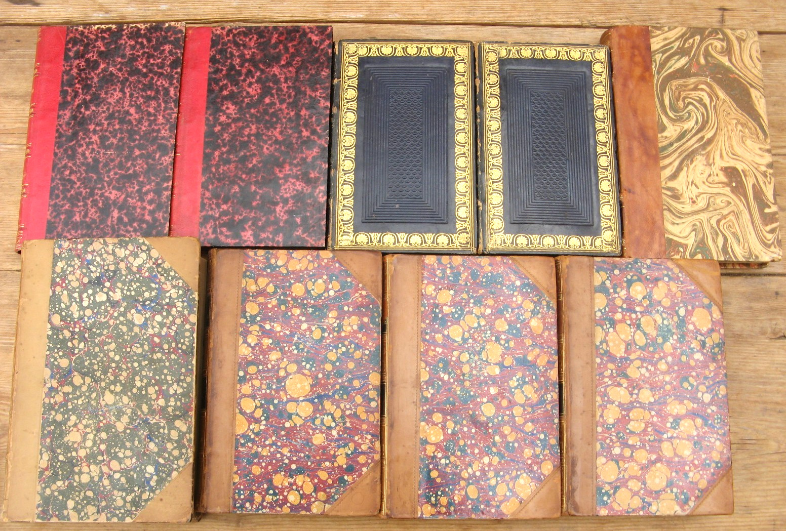 9 Antique Leather Decorative Books- Georgian Victorian Plutarch