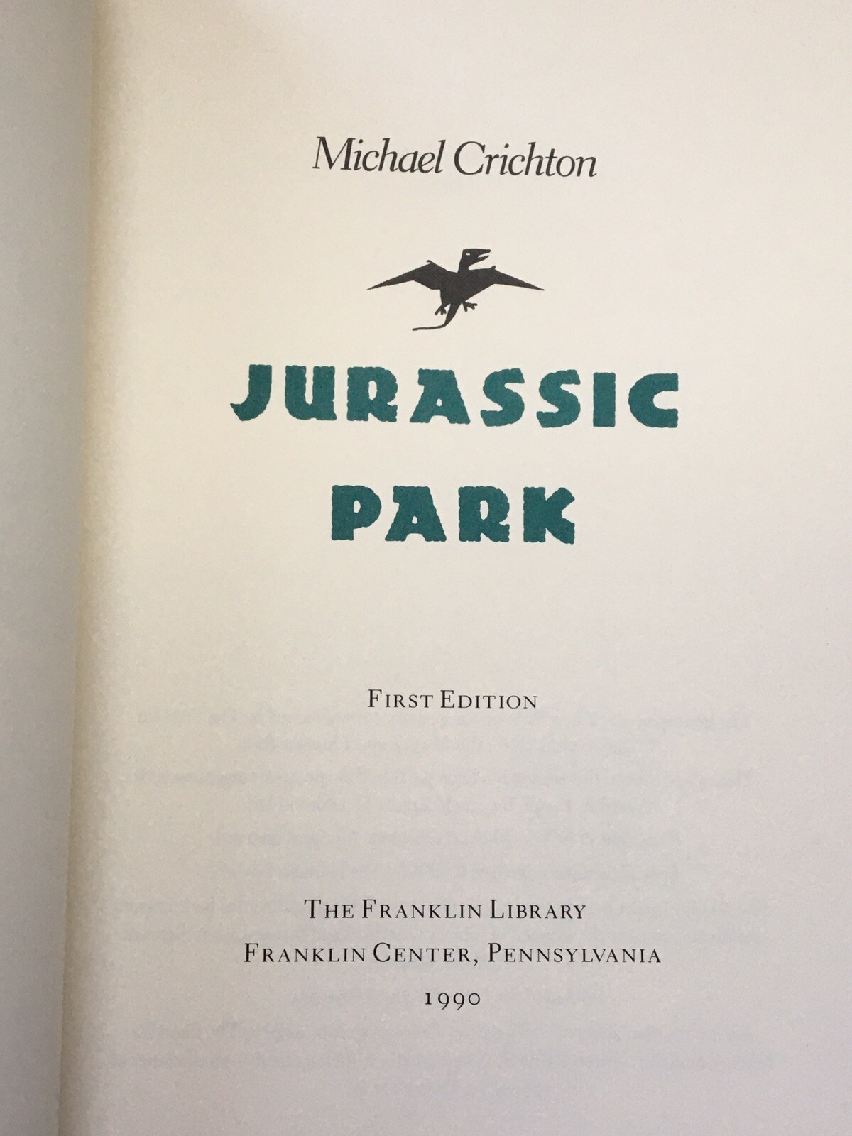 Jurassic Park Signed 1st Edition Michael Crichton Franklin Library