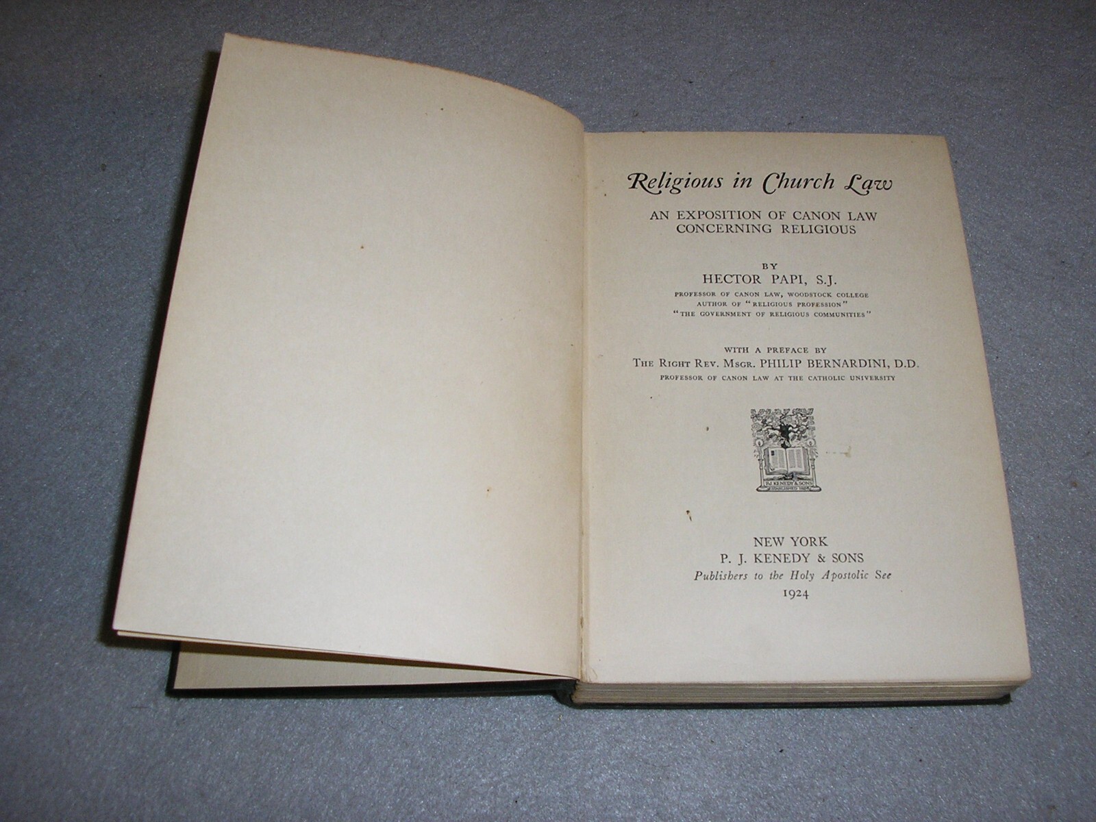 Antique Catholic Religion Book Religious In Church Canon Law Hector Papi 1924