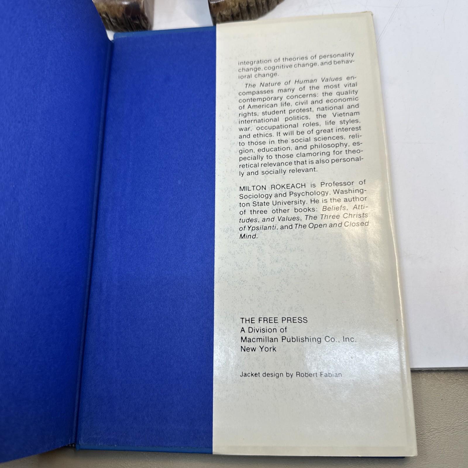 Nature of Human Values Rokeach 1973 Free Press HC DJ Gilt (AF 78)