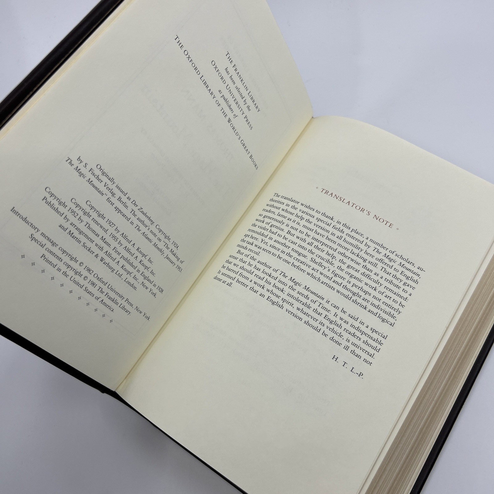 FRANKLIN LIBRARY OXFORD The Magic Mountain Thomas Mann Leather World’s Great