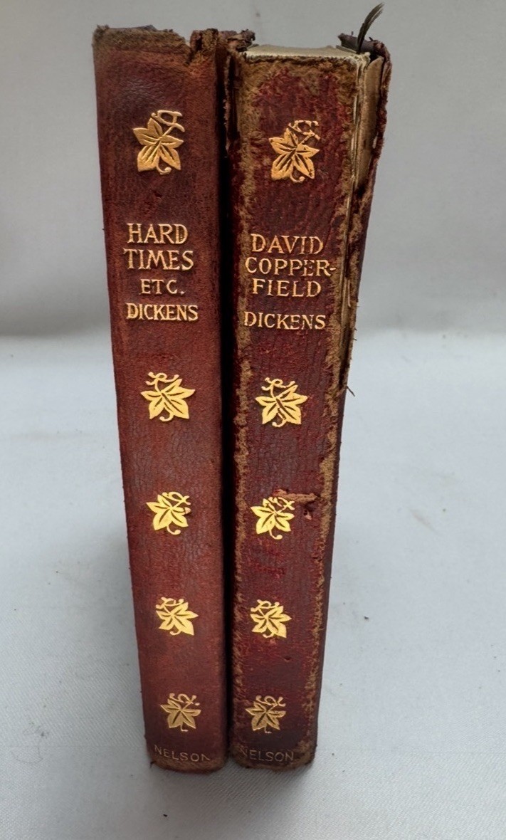 Antique Charles Dickens Book Lot Hard Times & David Copperfield Thomas Nelson