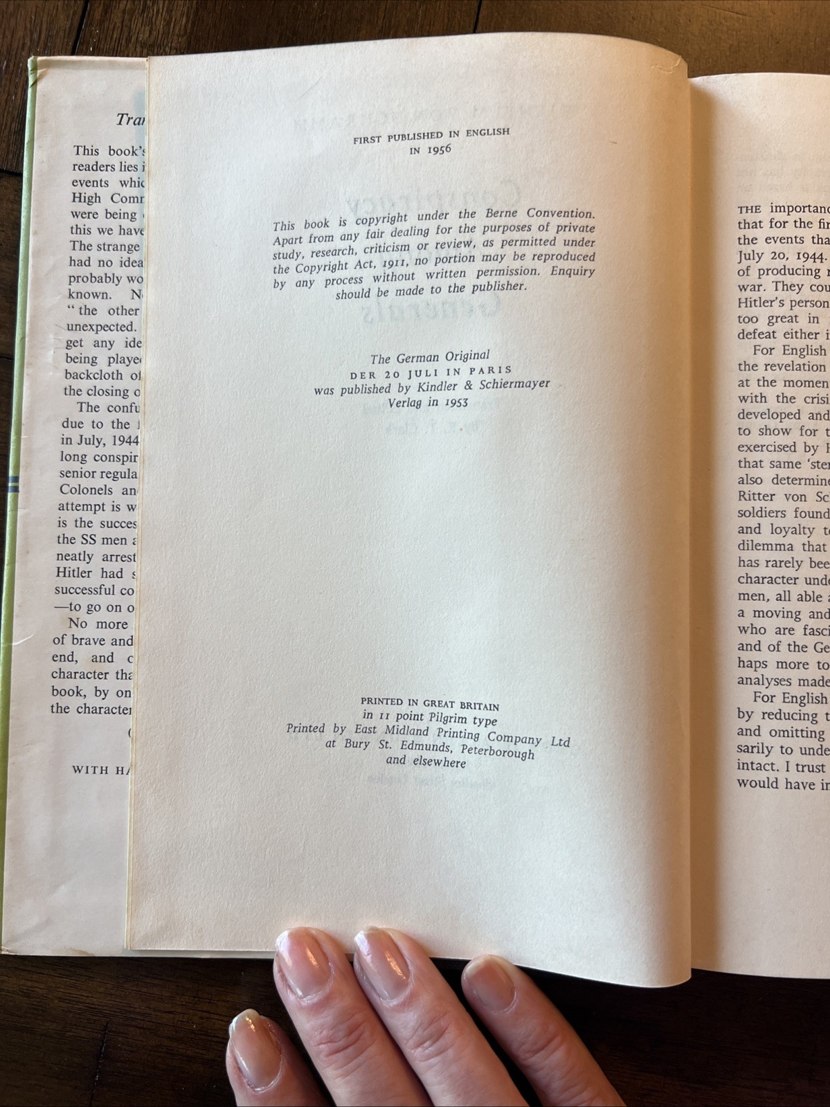 Conspiracy Among Generals by Wilhelm von Schramm. 1956. First English Ed HCDJ