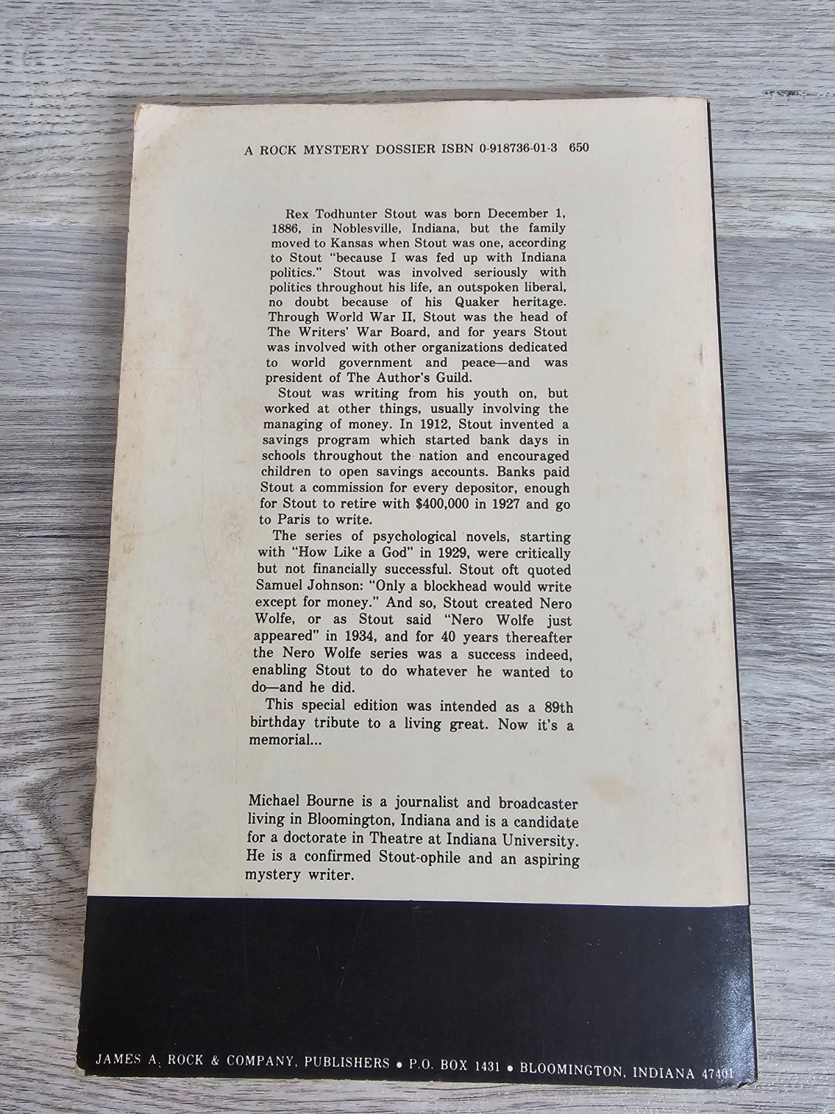 Corsage A Bouquet of Rex Stout and Nero Wolfe Bitter End, 1st 1977 Numbered!RARE