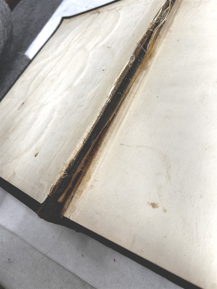 antique Bible 19thc faux leather tooled 10×12 Illustrated Concordance original