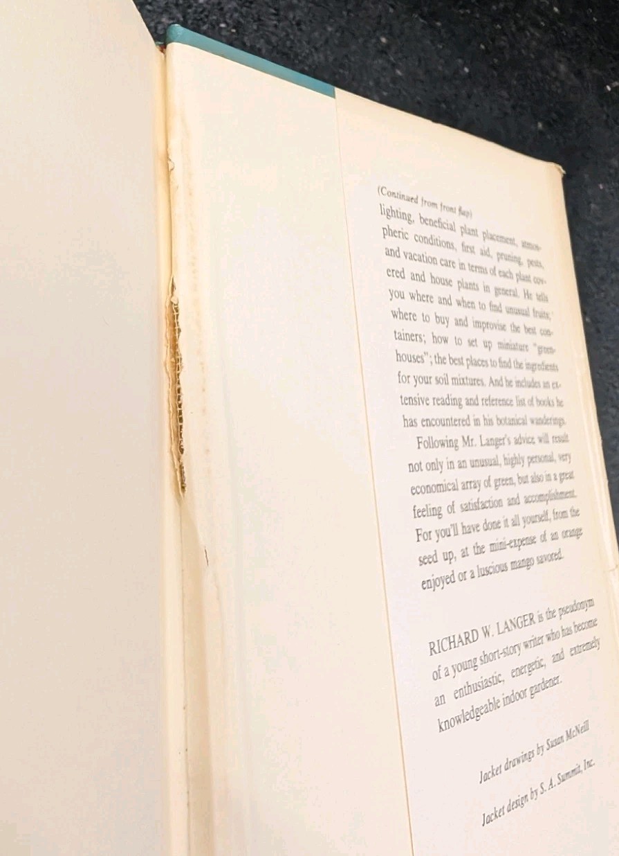 The After-Dinner Gardening Book 1969, Richard W. Langer HC DJ Good Cond Vintage