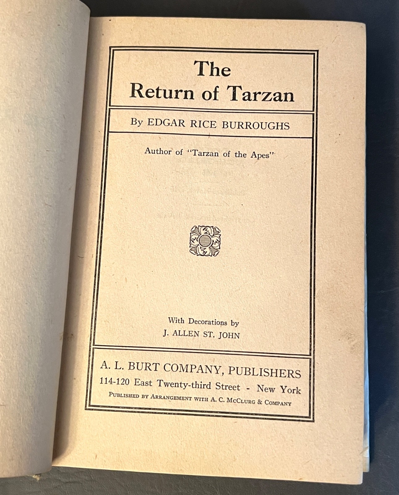 Edgar Rice Burroughs The Return of Tarzan HC/DJ March 1915 A.L. Burt