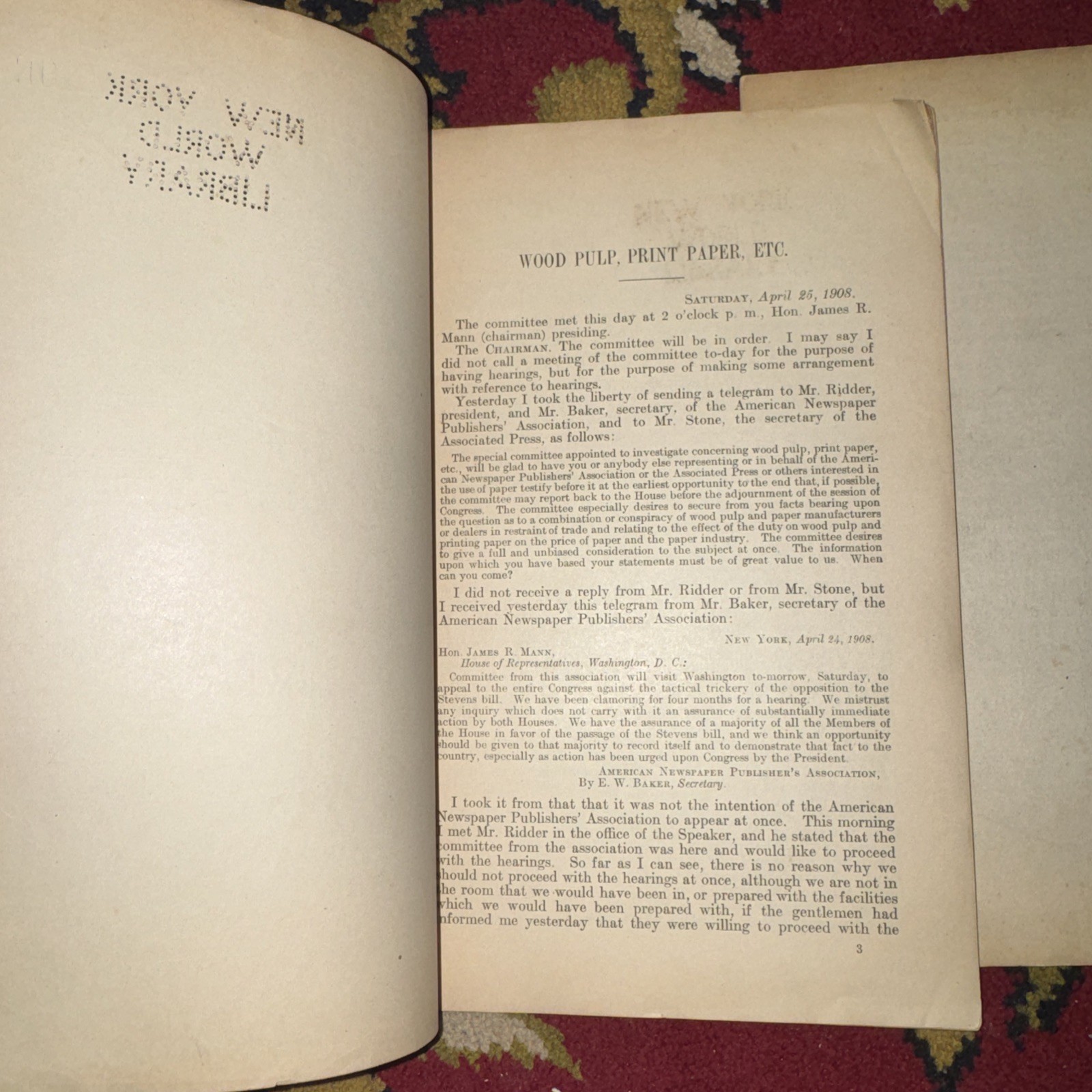 1908 Pulp and Paper Investigation Hearings Booklets 1 & 3 Print Wood Norris