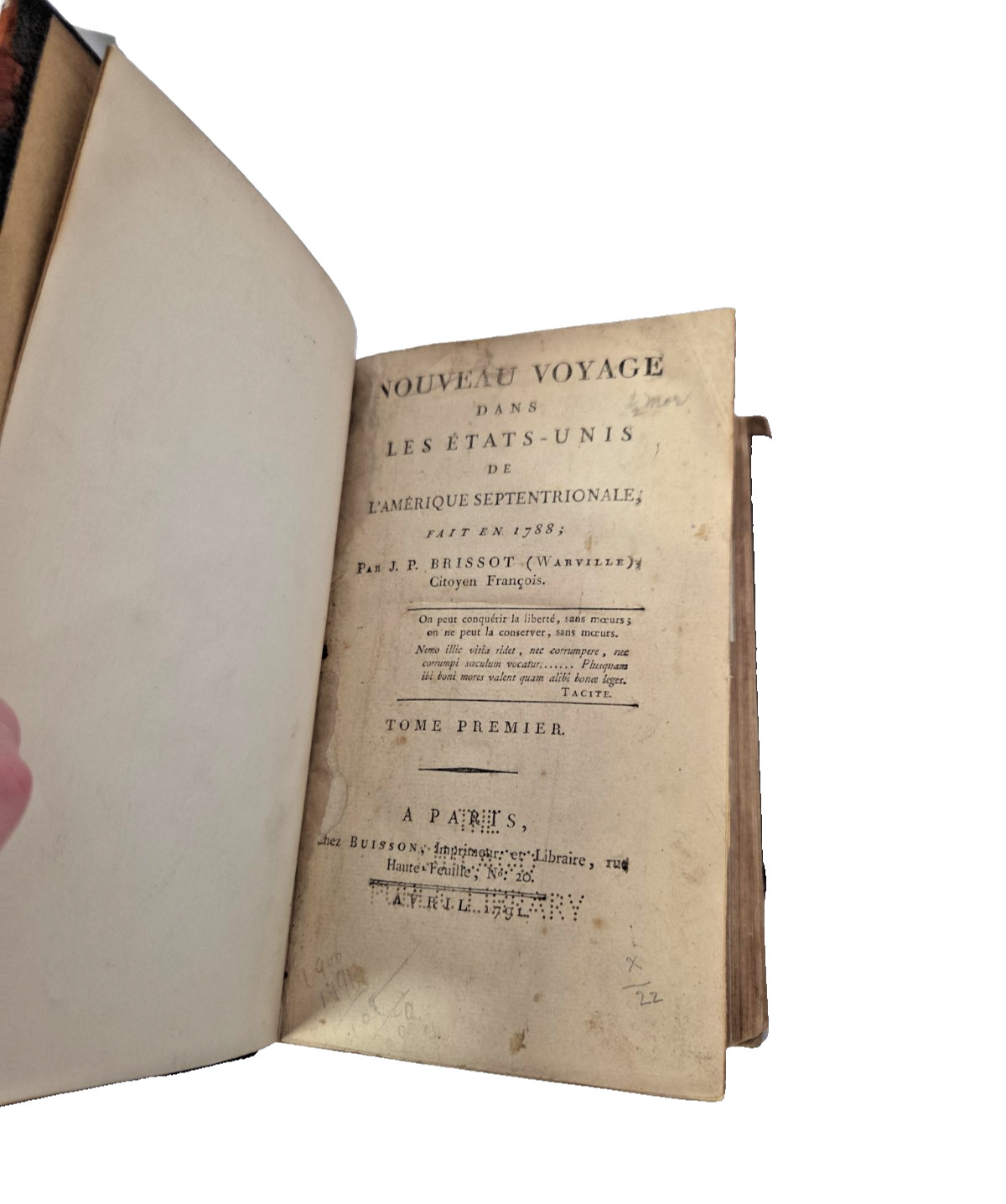 Nouveau Voyage Les Etats-Unis L’Amerique Septentrionale by Brissot V.1-3 1788