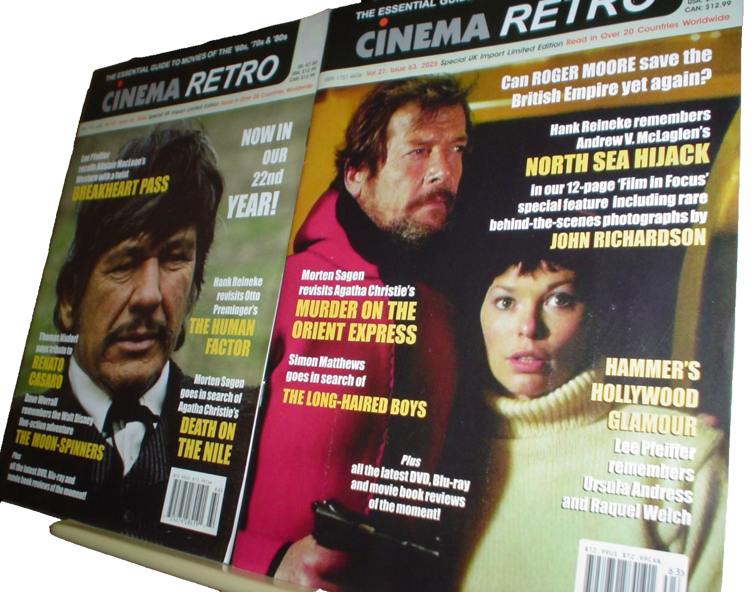 CINEMA RETRO lot of 2 MAGAZINES#63 2025 ROGER MOORE #64 2026 CHARLES BRONSON