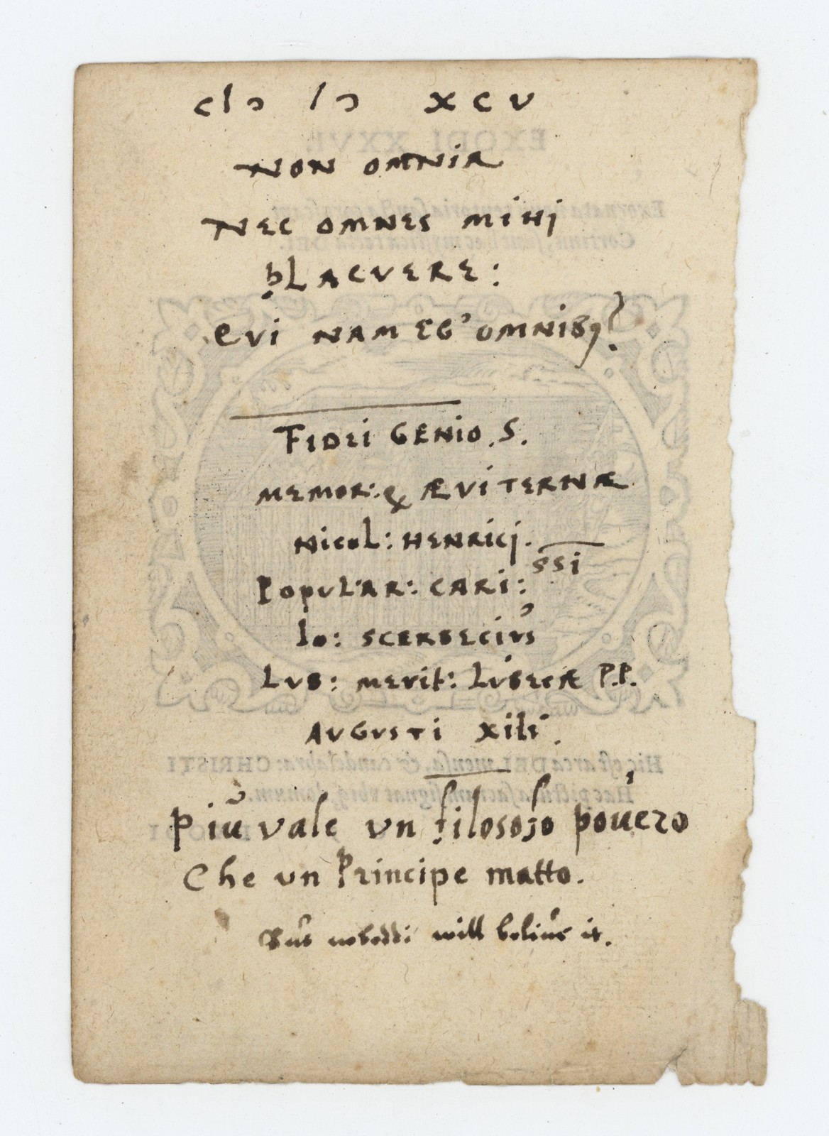 Autograph Nicholas Henricus woodcut Jost Amman Exodus obituary around 1595