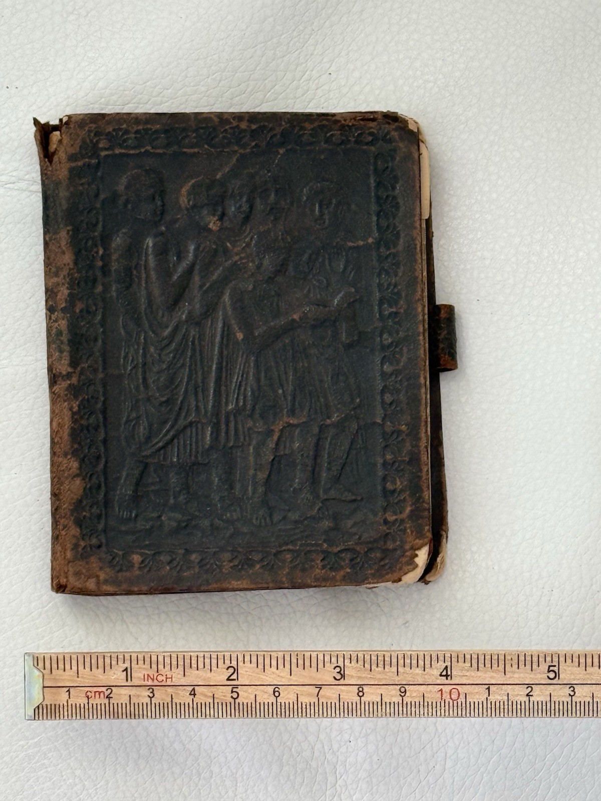 Vtg ?Antique??ADDRESS BOOK Tooled Leather Embossed Choir Children Book A123-READ