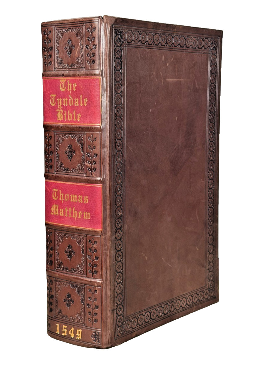 1549 Matthew’s Tyndale Bible Facsimile Leather Gibbor Edition w/ Original Leaf