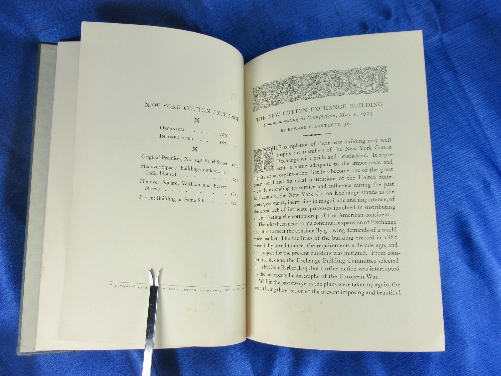 VHTF 1923 1st ED NEW YORK COTTON EXCHANGE 1871-1923 CHESTER B. PRICE ETCHINGS NY