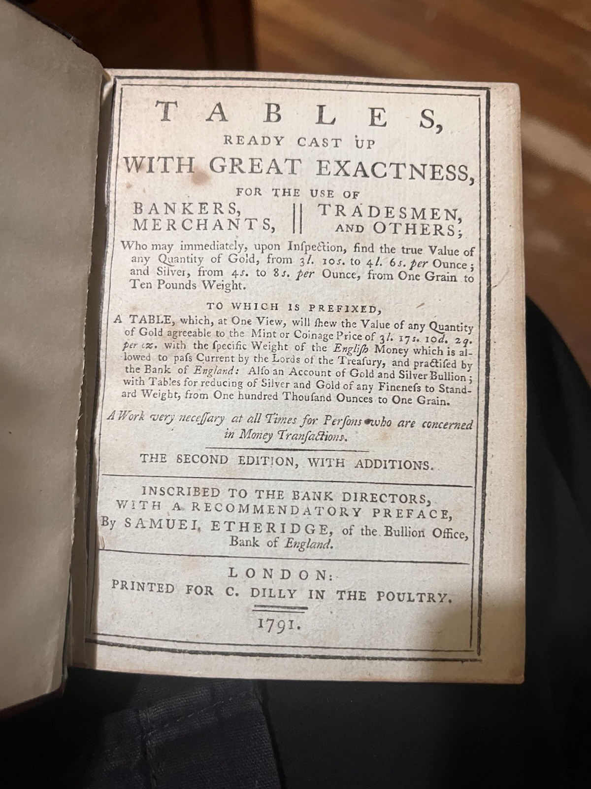 1791 Samuel Etheridge Tables ReadyCast Up 2nd Ed Bank of England Bullion
