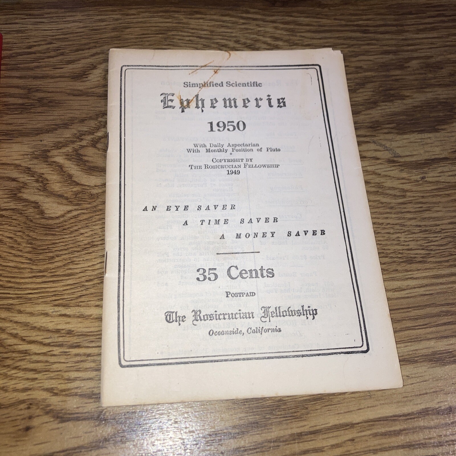 Simplified Scientific Ephemeris – Rosicrucian Fellowship 1950